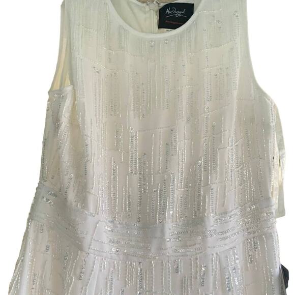 Mac Duggal 93597 Sequin White Abstract Midi Sheath Dress 12 High Neck - Picture 6 of 11